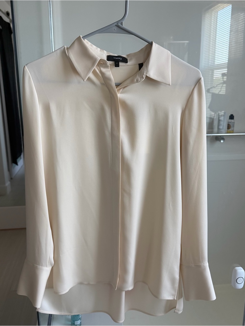Theory Ivory Silk-Feel Button-Front Blouse